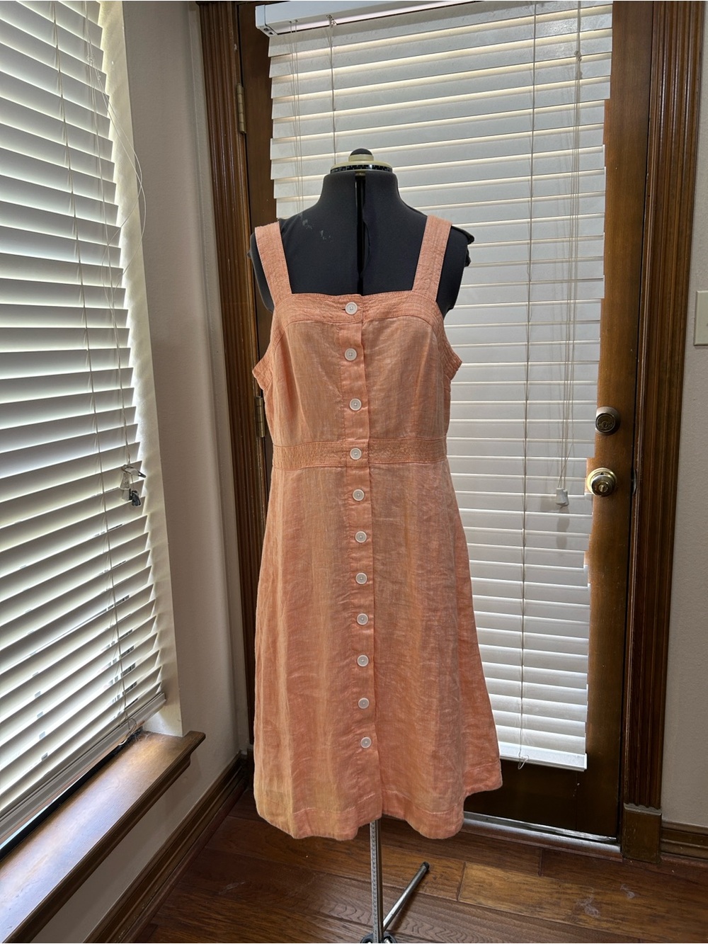 Talbots Sleeveless Peach 12P faux Button-Front Linen Dress side zip lined NWOT
